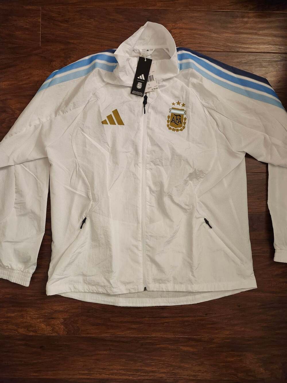 Adidas Argentina Anthem Jacket Size L White Full-Zip Soccer Jacket